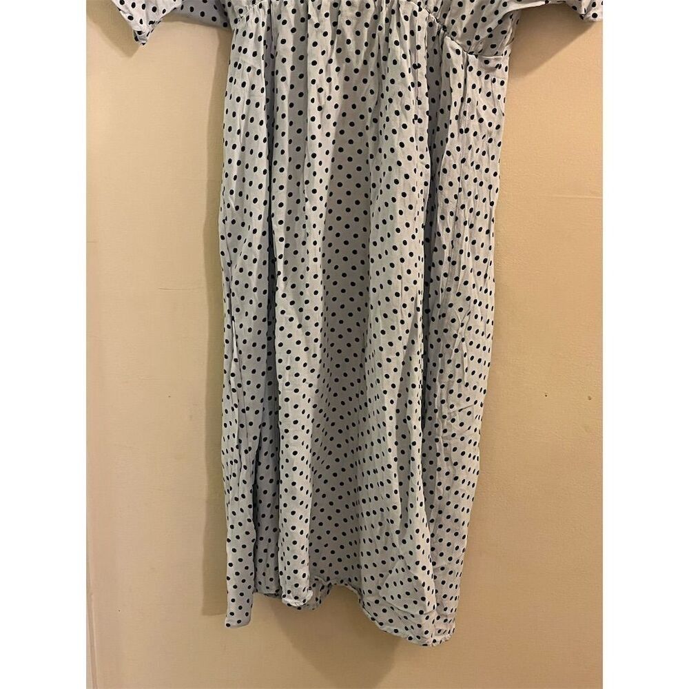 Vintage Zara Women's S Blue Polka Dot V-Neck Wrap Midi Dress Casual - Picture 7 of 7